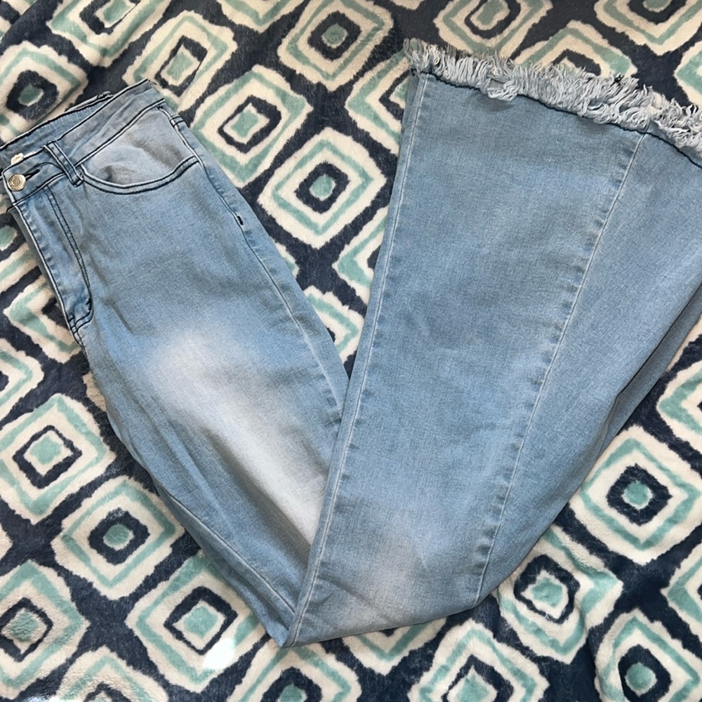 Altar'd State Tennley Raw Hem Bell Bottom Jeans
